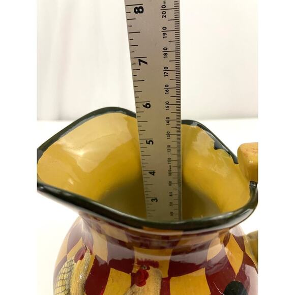 VTG Ceramic Farmhouse Rooster Checkered Pitcher with Spout Handle - Picture 11 of 12